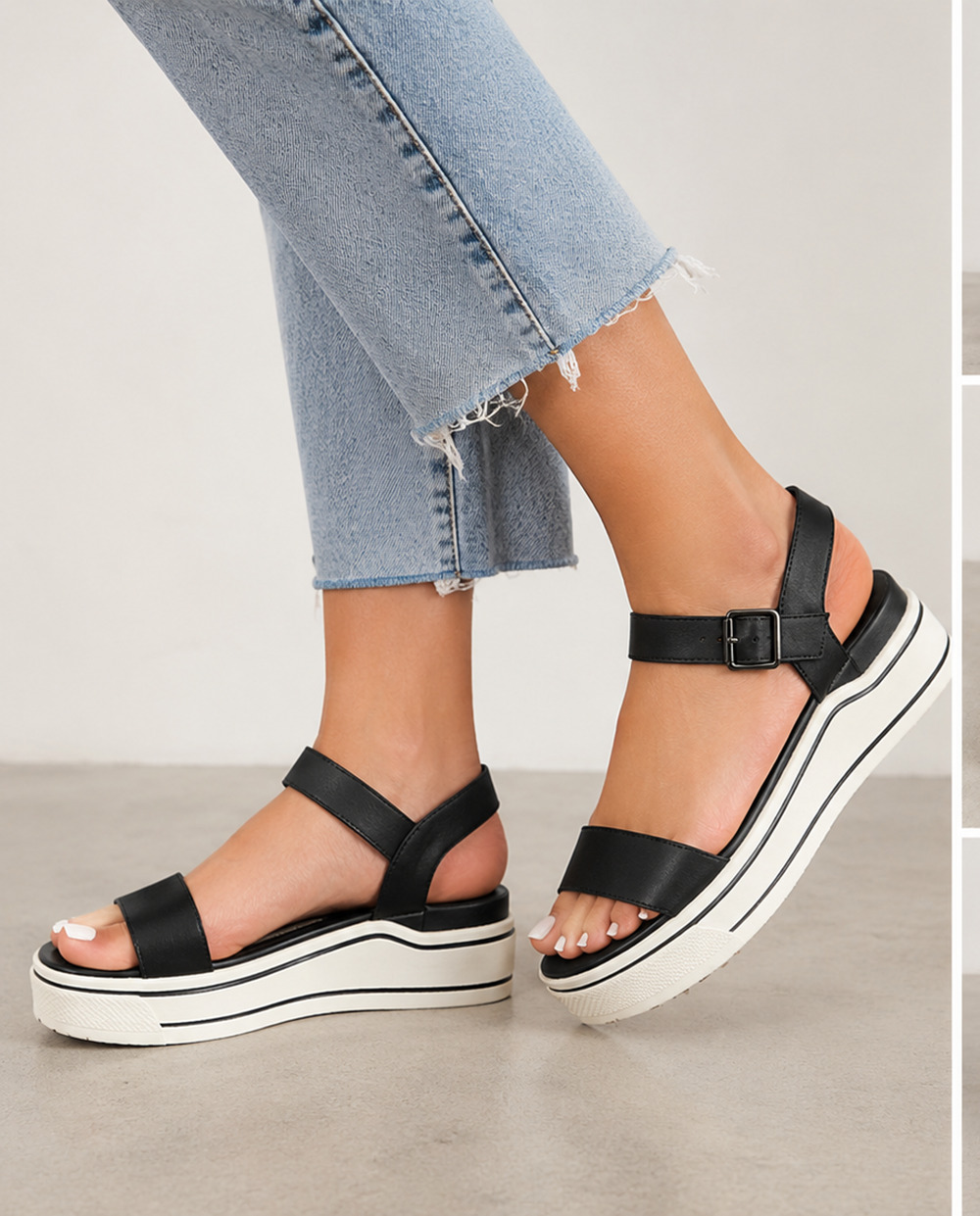 Arula Womens sz 10W Black Platform Sandals Buckle Strap Flatform Casual